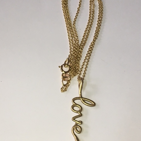 Word love Script Cursive Diamond Pendant Solid 14K Yellow Gold Chain Necklace - Picture 5 of 9